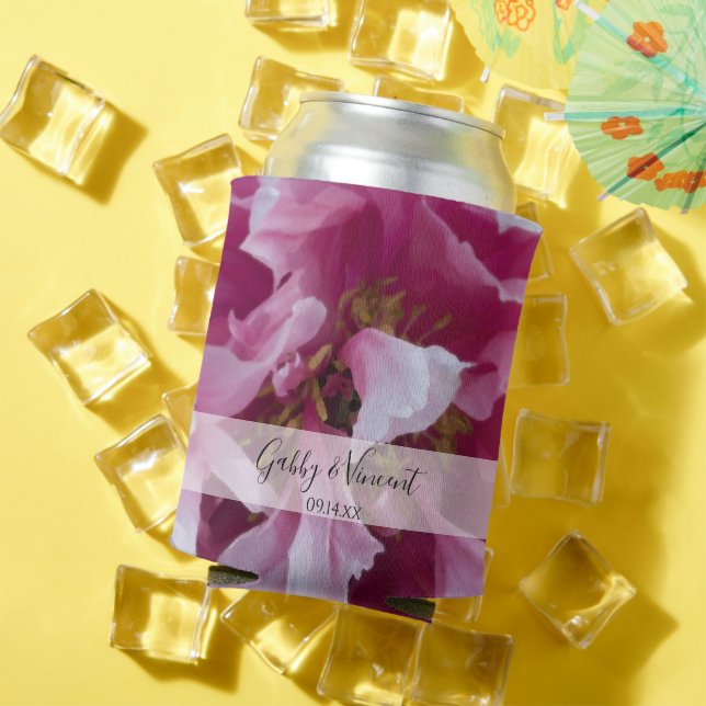 Pink Peony Flower Wedding Favor Can Cooler (In Situ Summer)