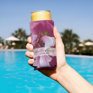 Pink Peony Flower Wedding Favor Seltzer Can Cooler