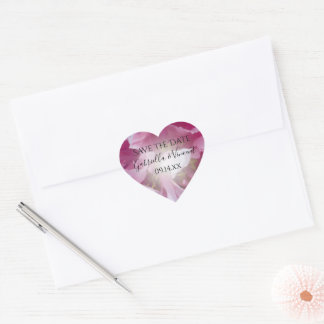 Pink Peony Flower Wedding Save the Date Heart Sticker