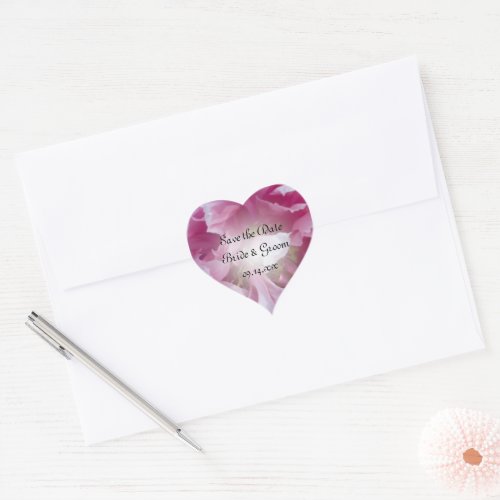 Pink Peony Flower Wedding Save the Date Heart Sticker