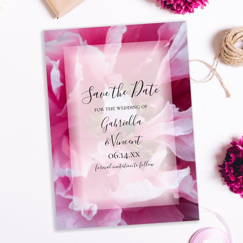 Pink Peony Flower Wedding Save the Date Invitation