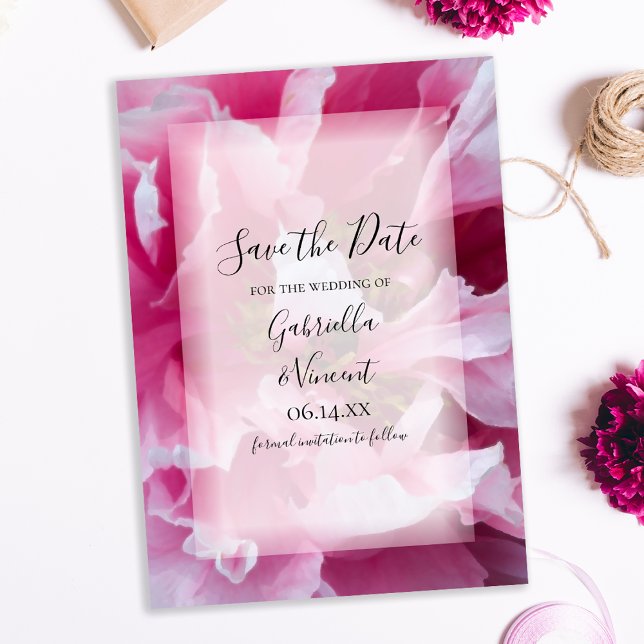 Pink Peony Flower Wedding Save the Date Invitation (Creator Uploaded)