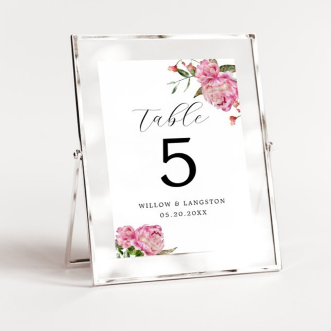 Pink Peony Flower Wedding Table Number (Creator Uploaded)