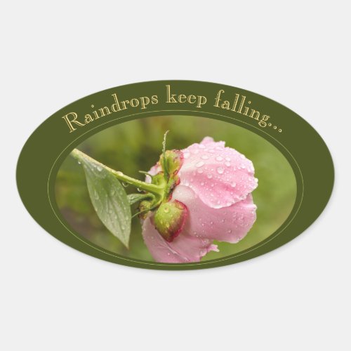 Pink peony flower with glittering raindrops CC1044 Oval Sticker