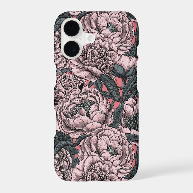 Pink peony flowers and moths Case-Mate iPhone case (Back)