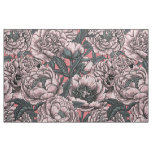Pink peony flowers and moths fabric