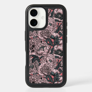 Pink peony flowers and moths iPhone 16 case