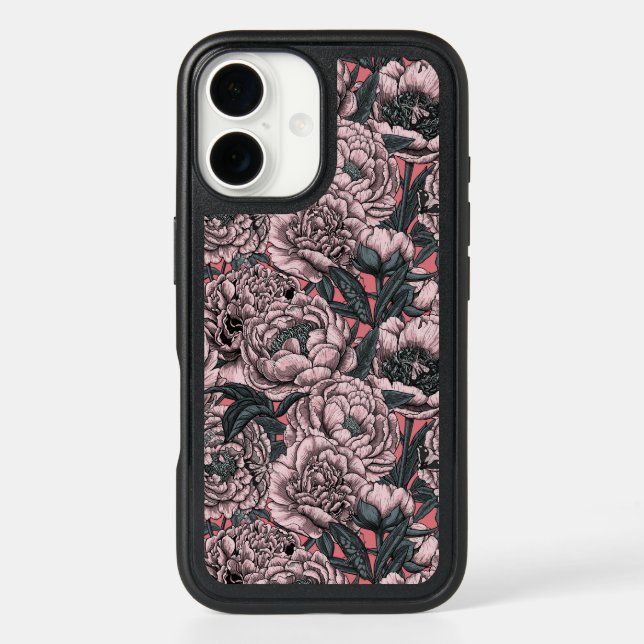 Pink peony flowers and moths otterbox iPhone case (Back)