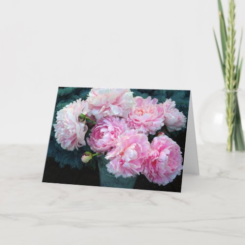 Pink Peony Flowers Bouquet Greeting Card Blank