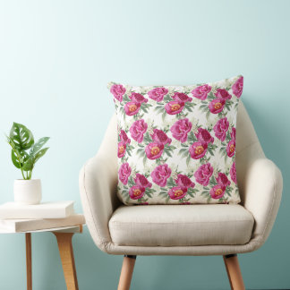 Pink Peony Flowers Bouquet Throw Pillow