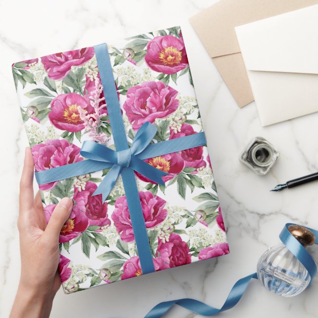 Pink Peony Flowers Bouquet  Wrapping Paper (Gifting)