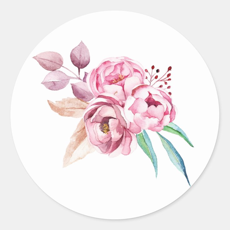 Pink PEONY flowers Classic Round Sticker | Zazzle