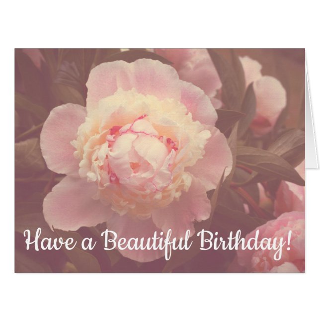 Pink Peony Flowers Custom Birthday Big Card (Front Horizontal)