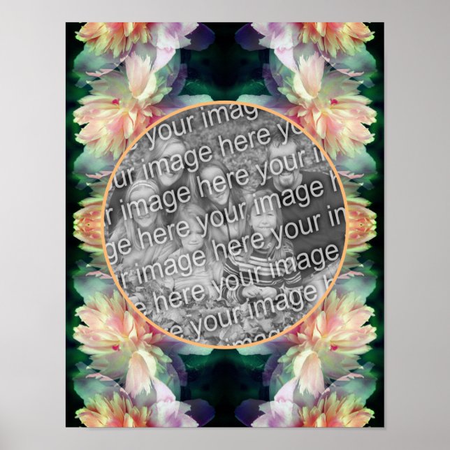 Pink Peony Flowers Frame Add Your Photo Poster (Front)