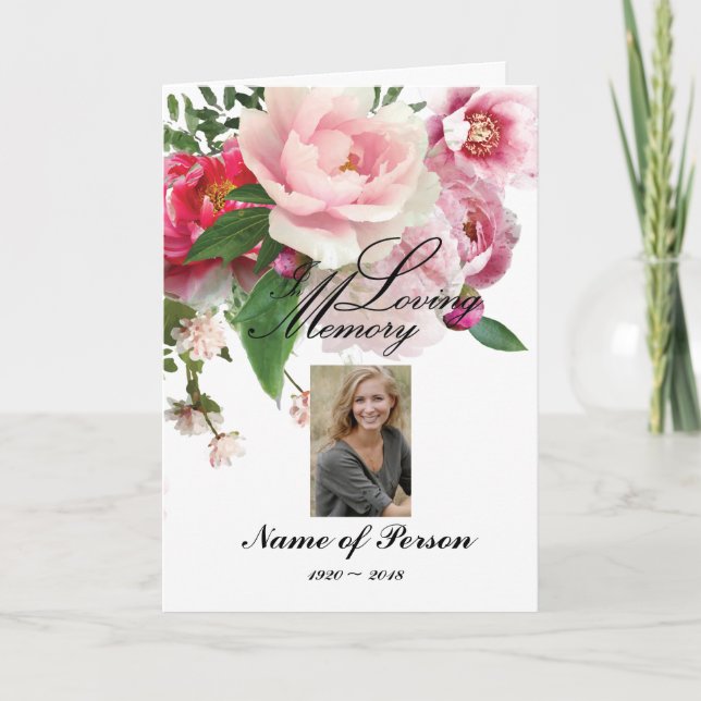 Pink Peony Flowers Funeral Program (Front)