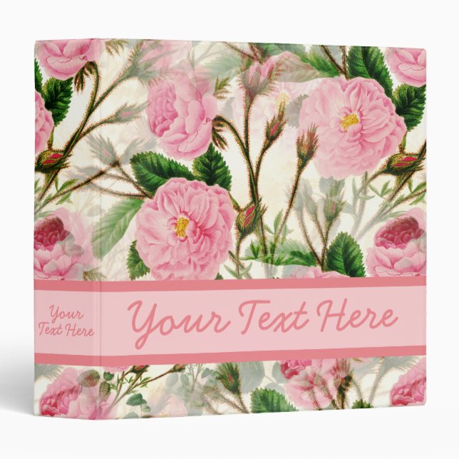 Pink Peony Flowers, Leaves & Buds Pattern  3 Ring Binder (Front/Spine)