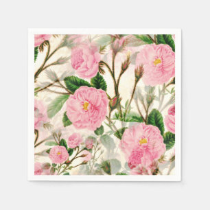 Pink Peony Flowers, Leaves & Buds Pattern Napkins