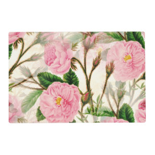 Pink Peony Flowers, Leaves & Buds Pattern Placemat