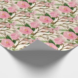 Pink Peony Flowers, Leaves & Buds Pattern Wrapping Paper