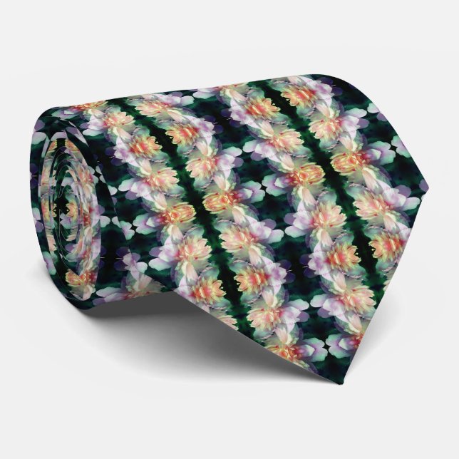 Pink Peony Flowers Multiplied Abstract Neck Tie (Rolled)