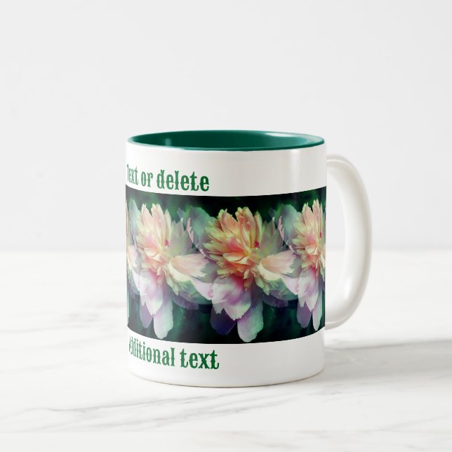 Pink Peony Flowers Multiplied Personalized Two-Tone Coffee Mug (Front Right)