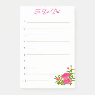 Pink Peony Flowers on white lined Post-it Notes