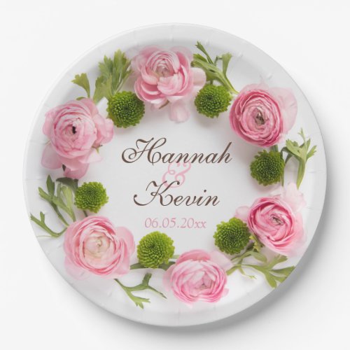Pink peony flowers paper plates