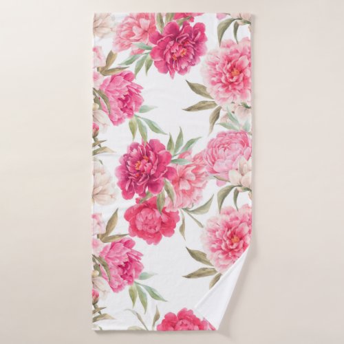 Pink peony flowers seamless pattern bath towel