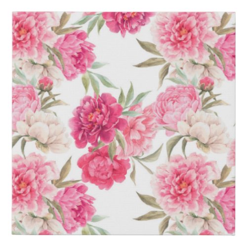 Pink peony flowers seamless pattern faux canvas print