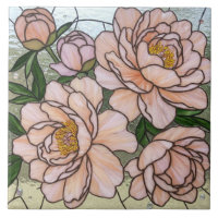 Pink Peony Flowers Stained Glass Effect