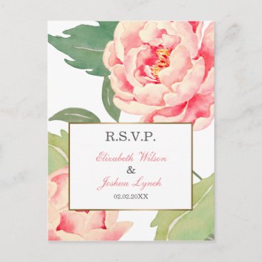 Pink Peony Flowers wedding rsvp Invitation Postcard
