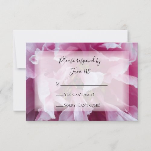 Pink Peony Flowers Wedding RSVP Response Card