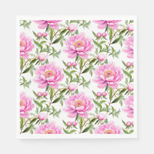Pink Peony Flowers with Sage Green Leaves Napkins