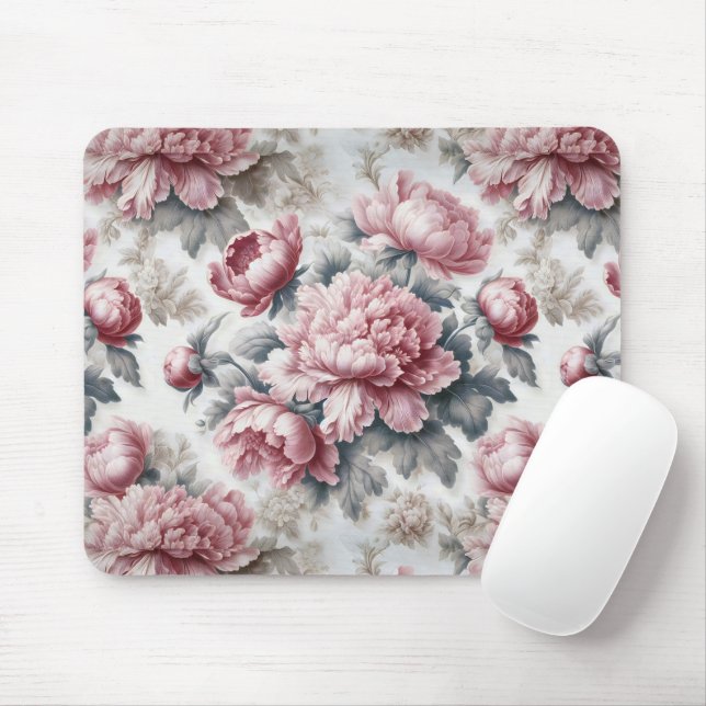 Pink Peony French Country Mouse Pad (With Mouse)