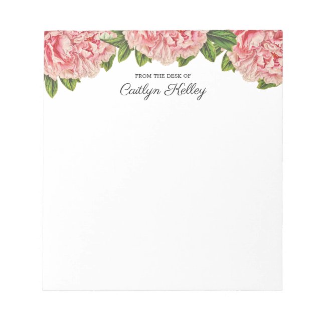 Pink Peony From the Desk of, Personalized Notepad (Front)