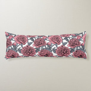 Pink peony garden body pillow