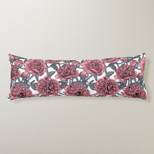 Pink peony garden body pillow (Front)