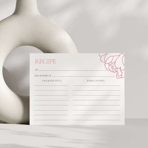 Pink  Peony Garden Bridal Shower Recipe Card