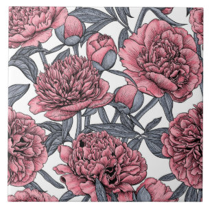 Pink peony garden ceramic tile