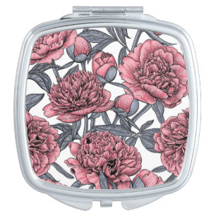 Pink peony garden compact mirror
