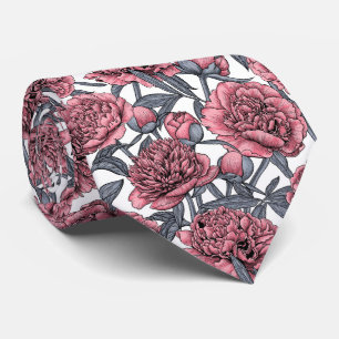 Pink peony garden neck tie