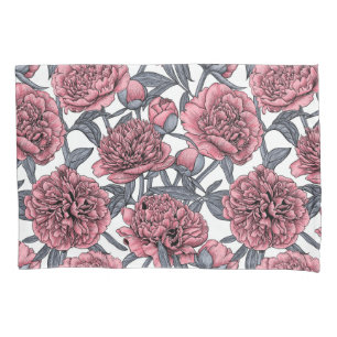 Pink peony garden pillow case