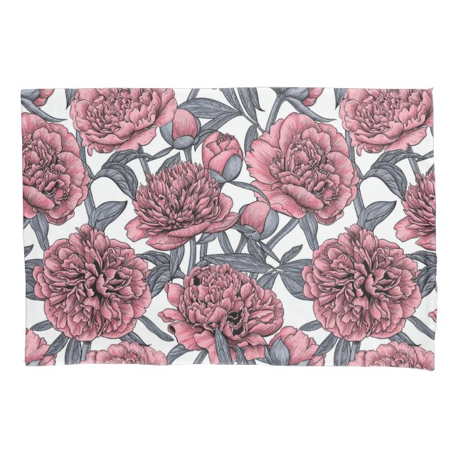 Pink peony garden pillow case (Front)