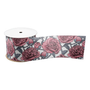 Pink peony garden satin ribbon