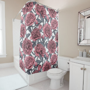 Pink peony garden shower curtain