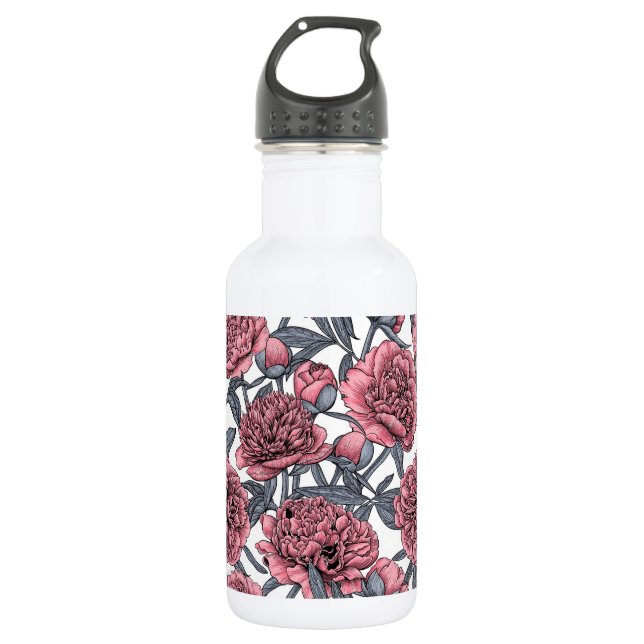 Pink peony garden stainless steel water bottle (Front)