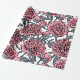 Pink peony garden wrapping paper