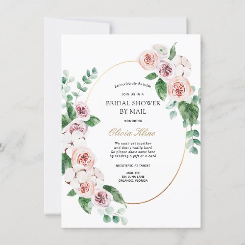 Pink Peony Gold Frame Bridal Shower by Mail Invitation