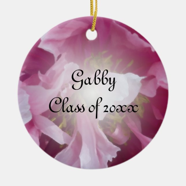 Pink Peony Graduation Photo Ceramic Ornament (Front)