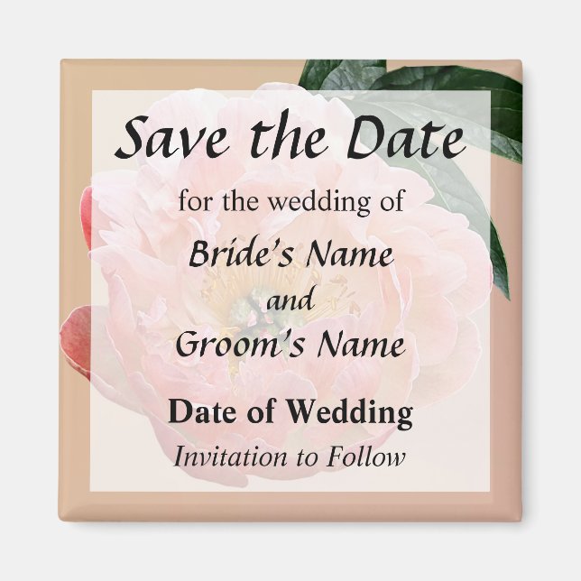Pink Peony in Sunshine Save the Date Magnet (Front)